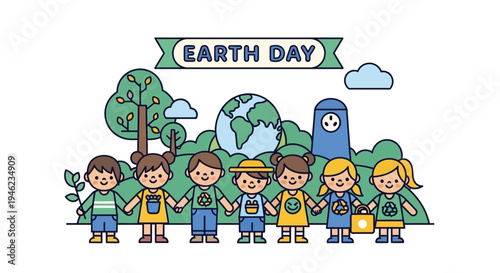 Group of Diverse Children Celebrating Earth Day Together.