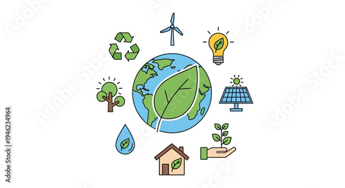 Sustainability and environment concept with earth icons.