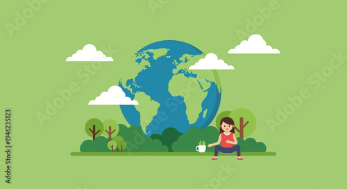 Earth Globe in Lush Nature Scene.