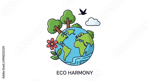 Earth Globe With Nature Harmony Illustration.
