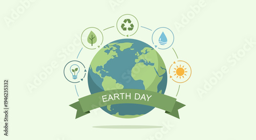 Earth Day Globe With Environmental Icons and Symbols.
