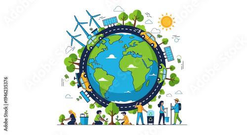 Earth Globe Icon Representing Sustainability And Renewable Energy.