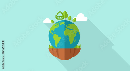 Earth Globe Plant Sprout Growing in Pot.