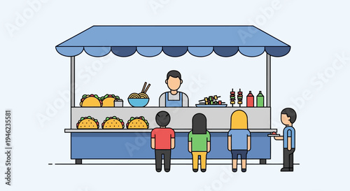 People Waiting in Line at a Street Food Taco Stall