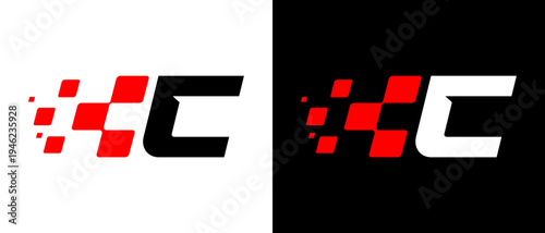 modern racing-style C-letter logo featuring dynamic pixel-like squares and a starting flag, this logo reflects the speed, performance and energy of competition.