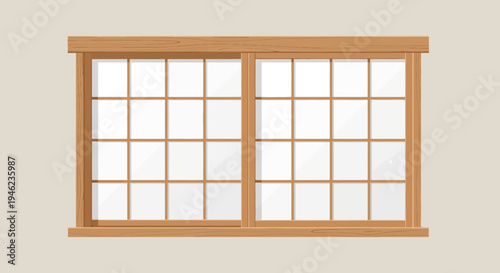 Wooden Window Frame with Grid Pattern Design