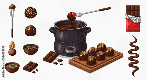 Delicious chocolate fondue with truffles, bars, and dipping items, perfect for a sweet treat or celebration