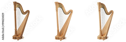 Konstfotografi Professional Classical Harp Stringed Musical Instrument Isolated on White Backgr