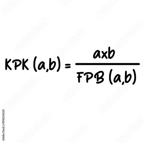 Least common multiple formula with greatest common divisor relation isolated on white background mathematics concept handwritten in simple educational style illustration.
