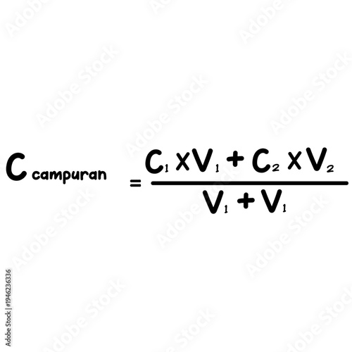 Mixture concentration formula using volume variables isolated on white background mathematics concept handwritten in simple educational style illustration.
