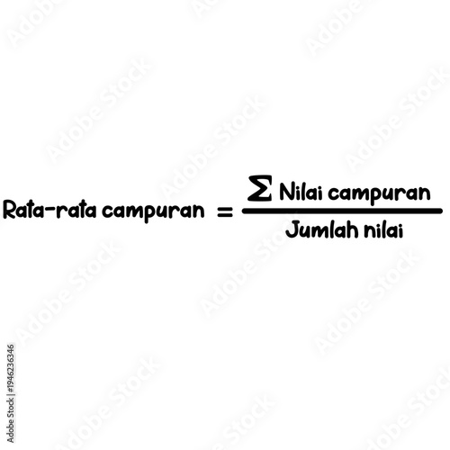Weighted average mixture formula isolated on white background mathematics equation handwritten in simple educational style for statistics and calculation learning.
