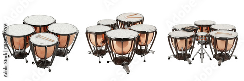 Foto Professional Timpani Drum Collection in Triple Angle View, Orchestral Copper Ket