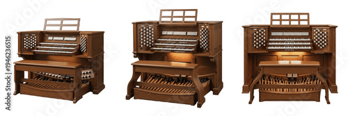 Billede på lærred Classic Church Organ Collection with Three Different Angle Views, Vintage Wooden