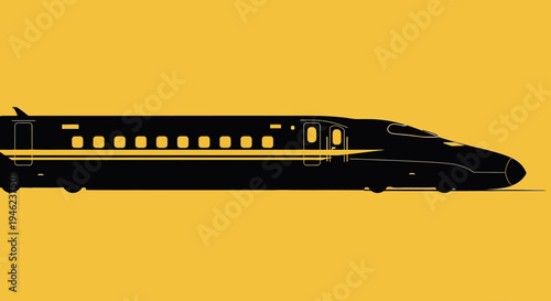 Minimalist Silhouette of a High Speed Bullet Train on Yellow Background