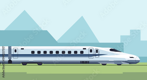 Modern High-Speed Bullet Train Traveling Through Scenic Landscape