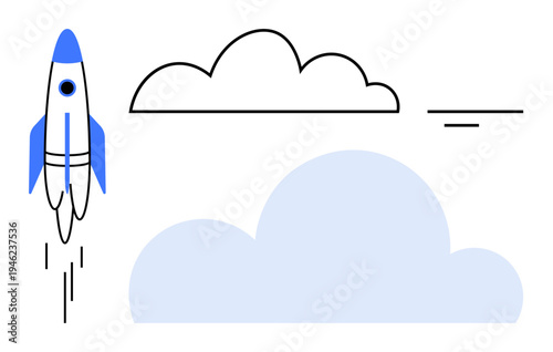 Space exploration. Rocket soaring into the sky alongside clouds, space exploration and innovation. Space exploration inspiring growth, progress, and new opportunities. Great for technology, startups