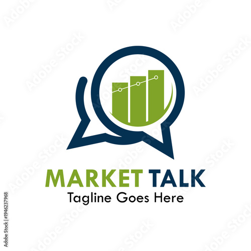 Business growth chat logo featuring a bar chart progress inside a speech bubble icon, ideal for financial consulting, marketing analysis, and data communication.