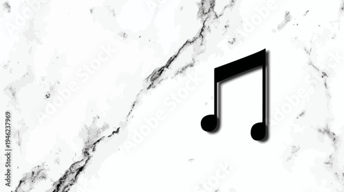 Black musical eighth note symbol on a luxurious white marble background with natural gray veins, representing melody, sound, and artistic harmony. Elegant and minimalist concept.