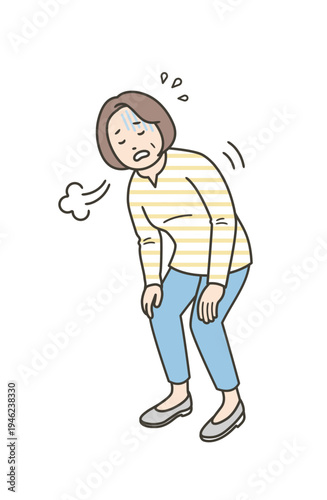 息切れをして大きな呼吸をする中年女性
