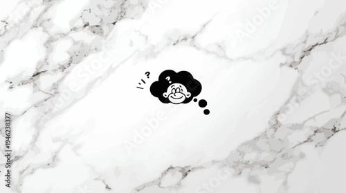 Smiling Cartoon Face in Thought Bubble on Elegant White Marble Background, Minimalist Concept