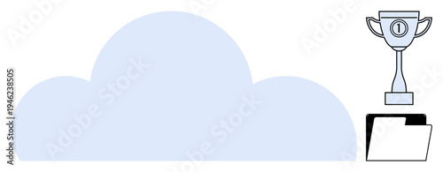 Cloud storage concept. Cloud paired with trophy and folder s cloud storage efficiency and secure data access. Cloud storage supports file management, data sharing, and innovation. digital management