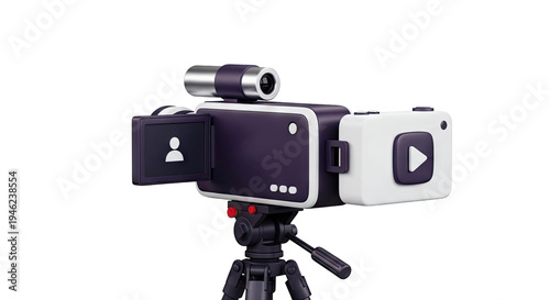 Cartoon Camcorder with Play Button and Tripod
