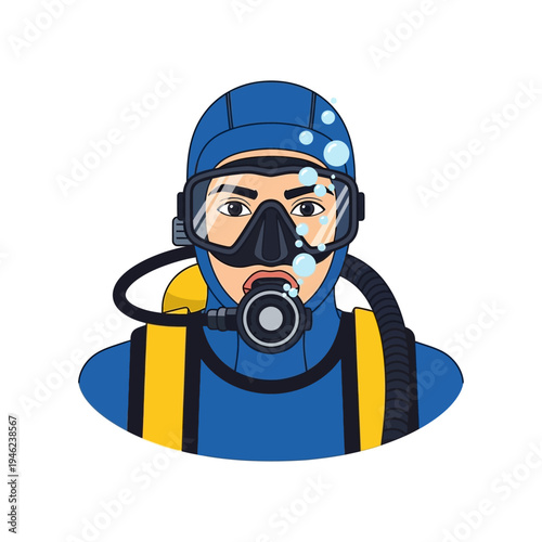 Scuba Diver Portrait, Underwater Exploration, Diving Equipment, Blue Suit