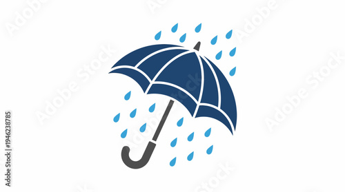 A dark blue umbrella shielding from falling rain droplets, symbolizing protection and shelter against the weather elements