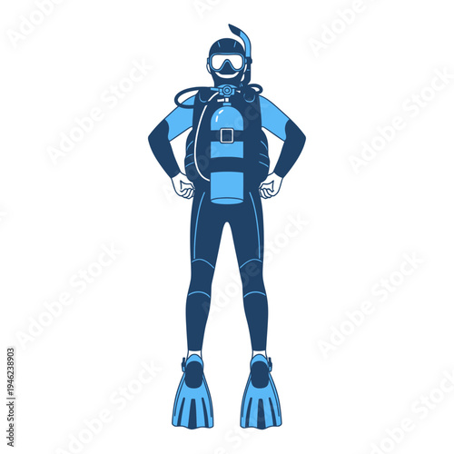 Scuba Diver Full Gear Ready for Underwater Exploration