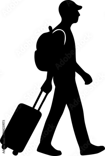Travel Luggage and Backpack Silhouette Icon Set