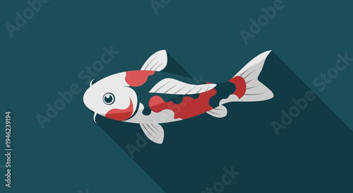 Flat Vector Illustration of a Colorful Koi Fish on Dark Background