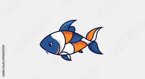 Stylized Cartoon Fish Illustration with Blue and Orange Geometric Patterns