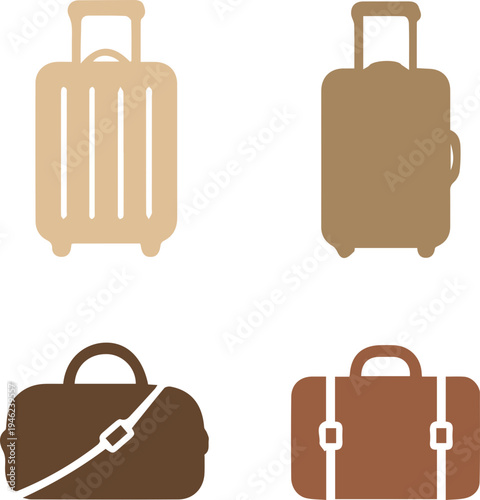 Travel Luggage and Backpack Silhouette Icon Set