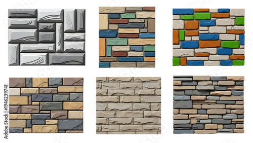 Modern Stone Wall Pattern CAD Texture, Scalable Architectural Material Drawing 3D Style on White Background