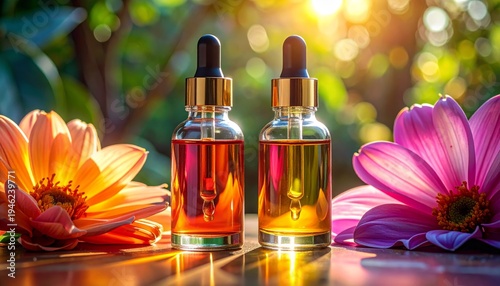 Two Serum Bottles with Beautiful Flowers