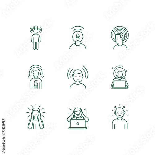 Vector Line Art Icons of Mental States Stress and Sensory Overload