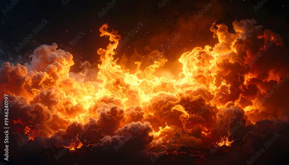 Fototapeta premium Dramatic Clouds with Orange Light Passing Through Like Fire
