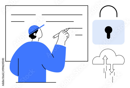 Cybersecurity concept. Cybersecurity measures for protecting data and secure cloud storage. Cybersecurity practices ensure safe information management. Ideal for technology, IT security, cloud