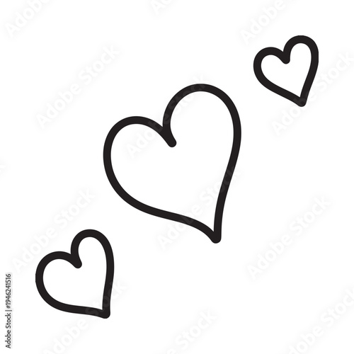 Simple black outline hearts scattered across a plain white background