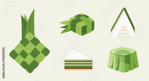 Vibrant Collection of Traditional Asian Dessert and Snack Illustrations, Perfect for Celebrating Cultural Festivities and Culinary Heritage in a Flat Vector Style