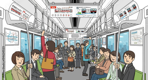 Commuters Riding Inside a Tokyo Subway Train Car