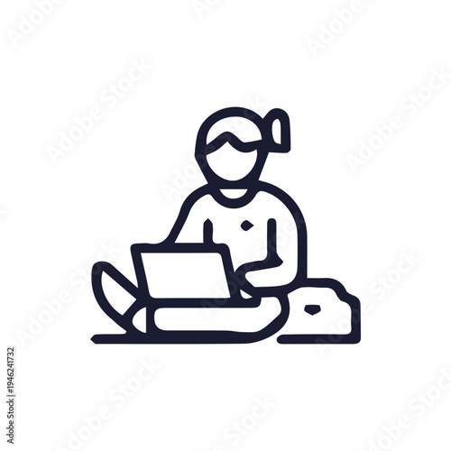 Woman Working on Laptop at Home with Her Pet Dog by Her Side Icon