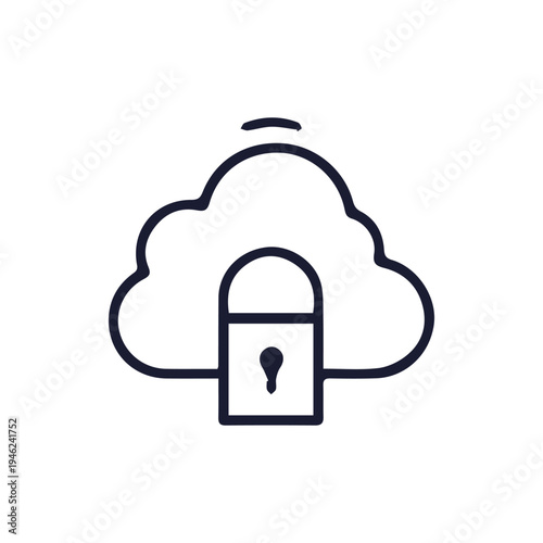 Secure Cloud Computing Icon With Padlock For Data Protection Symbol