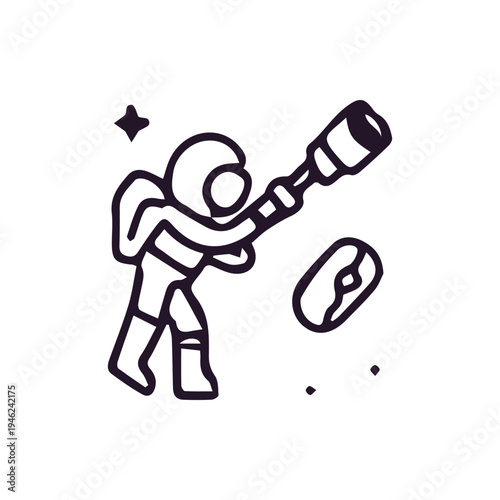 Minimalist Astronaut With Telescope Exploring The Cosmos Line Art Icon