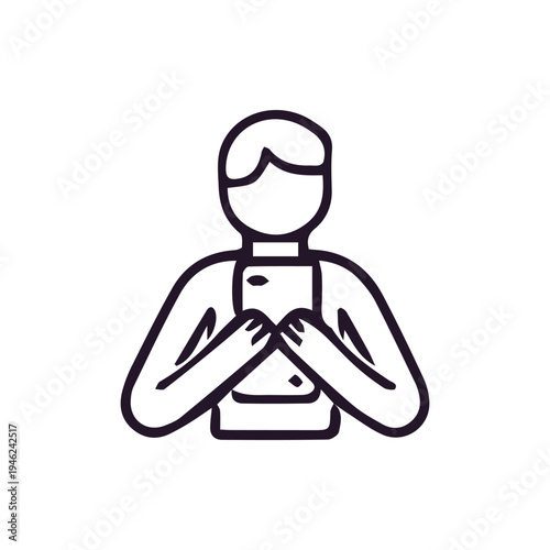 Modern Line Art Icon Of A Person With An Apron Holding A Tablet