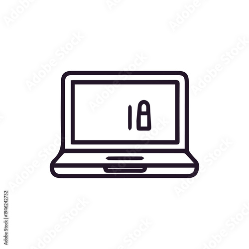 Minimalist Laptop Icon With 18 Plus Age Restriction Warning Symbol