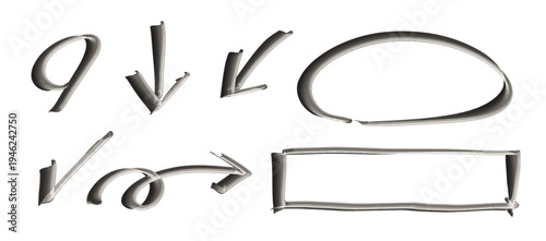 筆描きの矢印とフレームセット ベクター 手書き 記号 あしらい 墨文字 和モダン 販促素材