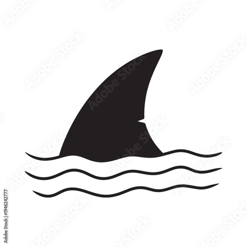 A simple black silhouette of a shark fin cutting through wavy water