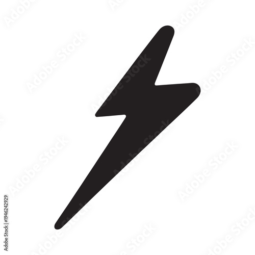 A simple black silhouette of a stylized lightning bolt on white