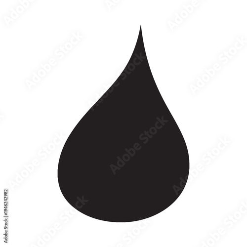 A simple black silhouette of a single stylized water droplet shape